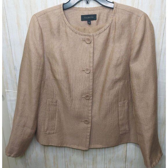Talbots Women's Beige Metallic Thread Linen Blend Jacket Size 12 Chic~Classy - Picture 9 of 12